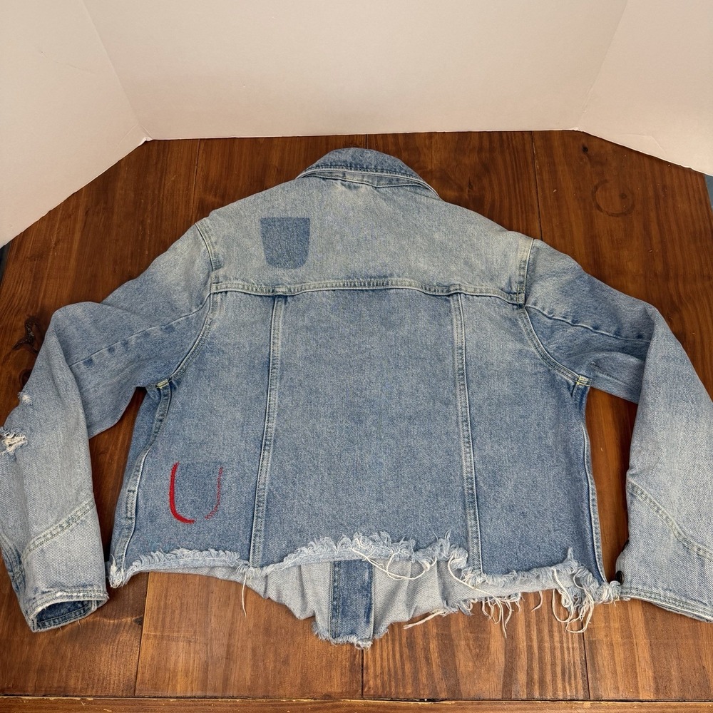 Free People Dillon Frayed Denim Jean Jacket Jasmine Wash Size Small - Picture 11 of 13